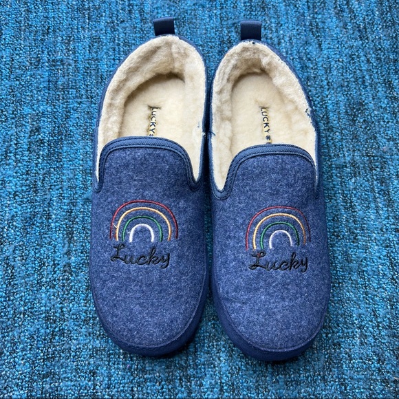 Lucky Brand Kozey 2 Faux Fur Lucky Rainbow Slippers in Blue - Picture 2 of 8